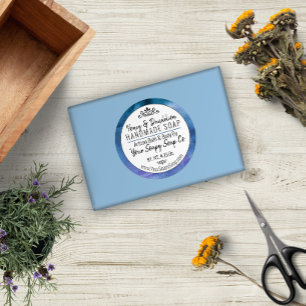 Blåfärgad handgjord soap Modern typografi Runt Klistermärke