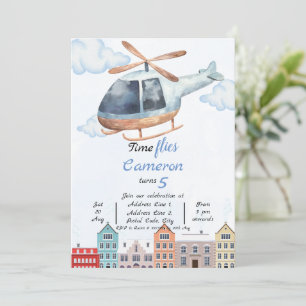 Blåfärgad helikopter från staden Birthday Inbjudningar