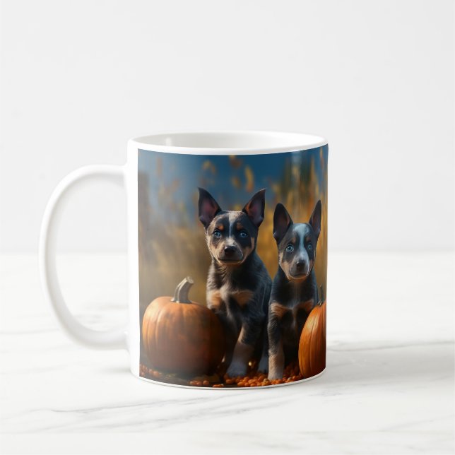 Blåfärgad höstvarmvalsad pumpa kaffemugg (Vänster)