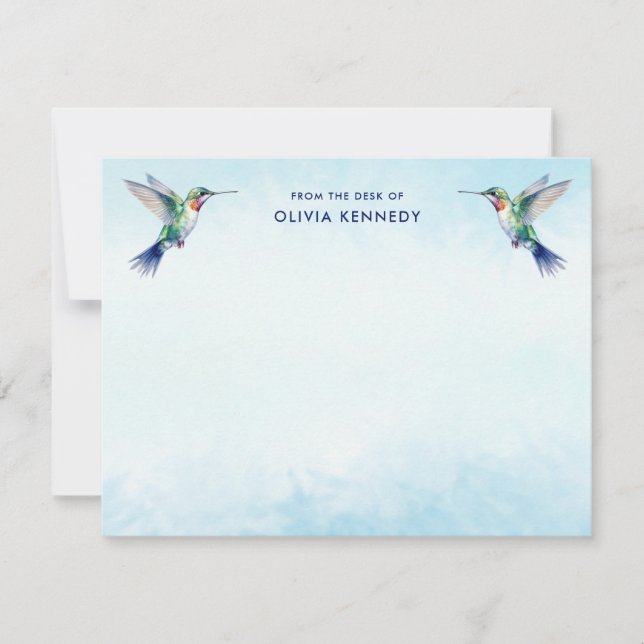 Blåfärgad Hummingbird från skrivbordet Anteckningskort (Framsida)