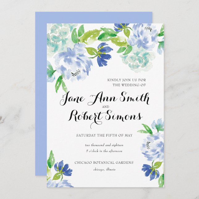 Blåfärgad inbjudan och inbjudan till Grönt med vat (Fram/baksida)