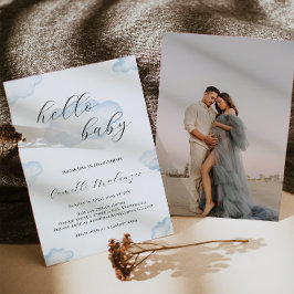 Blåfärgad inbjudan till Bebisduschar i Watercolor