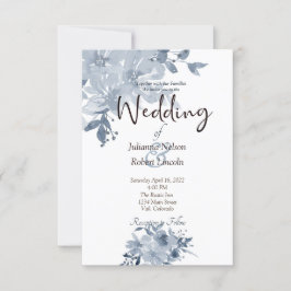 Blåfärgad inbjudan till blommigt för bröllop