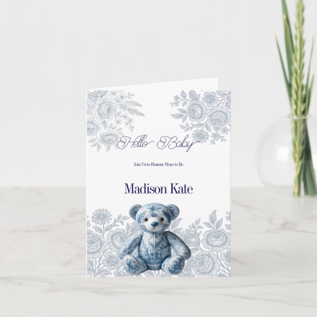 Blåfärgad inbjudan till Blue Toil Baby Shower med  (Framsida)
