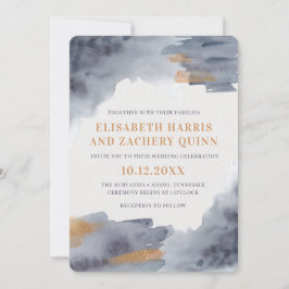 Blåfärgad inbjudan till Guld och Watercolor Swash-