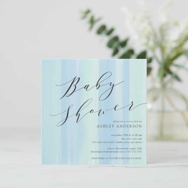 Blåfärgad inbjudan till Rand Baby Shower (Stående Fram)