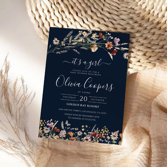 Blåfärgad inbjudan till Wildblomma Baby Shower (Skapare uppladdad)