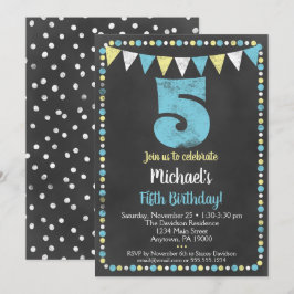 Blåfärgad kalkbräda för Gult 5:e födelsedagsinbjud Inbjudningar