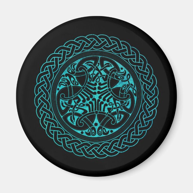 Blåfärgad, keltisk Knot Ring med fåglar Magnet (Framsidan)