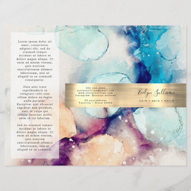 Blåfärgad lila-färgsfoliebroschyr guld (Framsida)