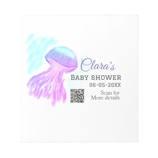 Blåfärgad lila pastelljellyfish baby showe anteckningsblock (Framsida)