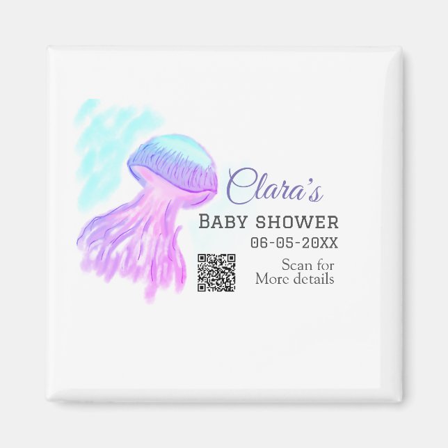 Blåfärgad lila pastelljellyfish baby showe magnet (Framsidan)