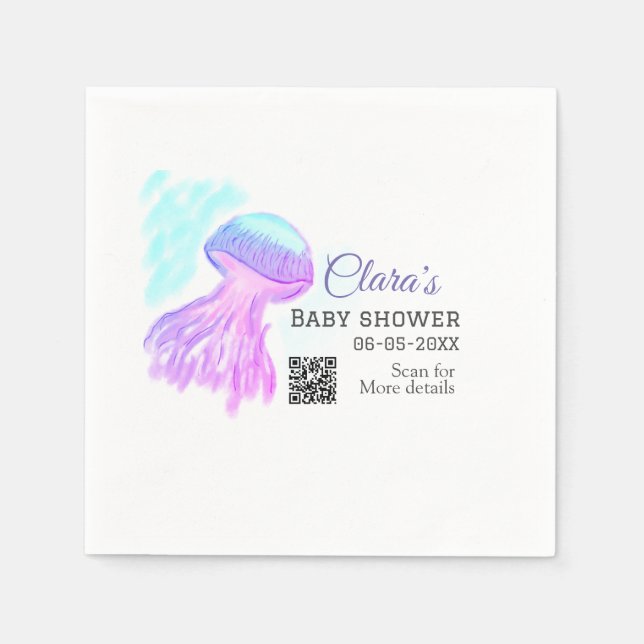 Blåfärgad lila pastelljellyfish baby showe pappersservett (Framsidan)