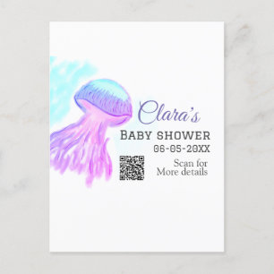 Blåfärgad lila pastelljellyfish baby showe vykort
