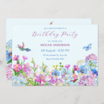 Blåfärgad Lila Vattenfärg Blommblomma födelsedag