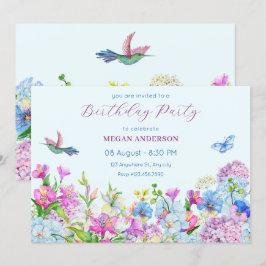 Blåfärgad Lila Vattenfärg Blommblomma födelsedag Inbjudningar