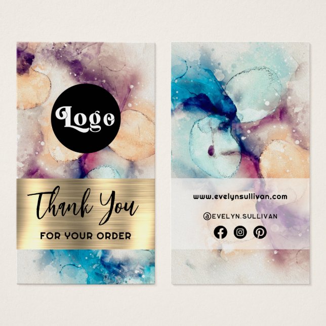 Blåfärgad lila vattenfärgsfolie guld paket infogad visitkort (Framsida & baksida)