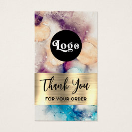 Blåfärgad lila vattenfärgsfolie guld paket infogad visitkort