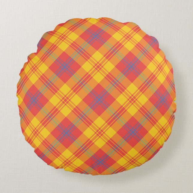 Blåfärgad, ljusröd Gult Rund fyllning, Cushion Rund Kudde (Framsidan)