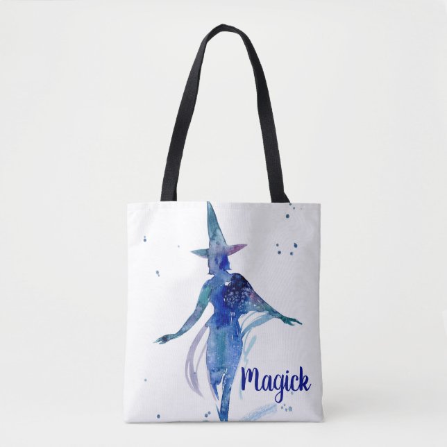 Blåfärgad Magick Witch Tote Bag Tygkasse (Framsida)