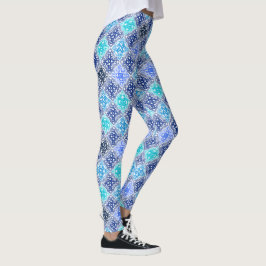 Blåfärgad marockansk Tile Mönster Leggings