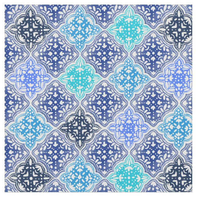 Blåfärgad marockansk Tile Mönster Tyg (Närbild)
