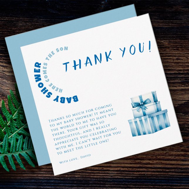 Blåfärgad minimalistisk babyduschpojke tack kort (Skapare uppladdad)