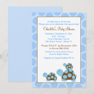 Blåfärgad Mod Turtles (dot) Boy Baby Shower-inbjud Inbjudningar