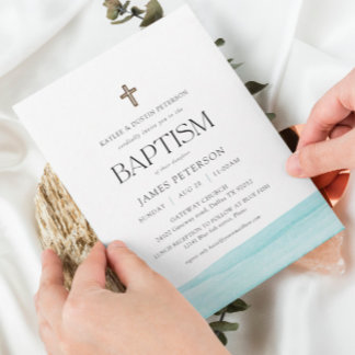 Blåfärgad Modern Boy Baptism-inbjudan Inbjudningar