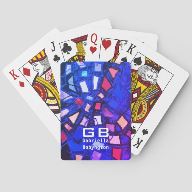 Blåfärgad monokulär geometrisk vibrerande rosa röd casinokort (Baksidan)