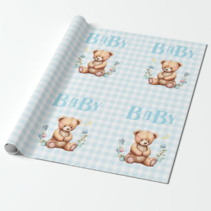 Blåfärgad Nalle Baby Typography Baby Shower Presentpapper