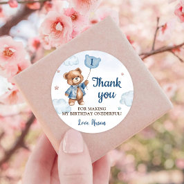 Blåfärgad Nalle Bubber 1:a födelsedag Runt Klistermärke