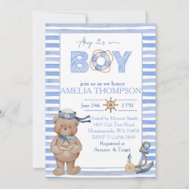 Blåfärgad nautisk björndusch för babydusch inbjudningar