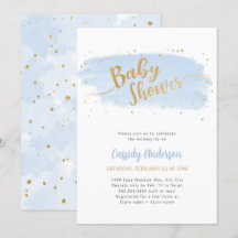 Blåfärgad och Guld-inbjudan till babykläder