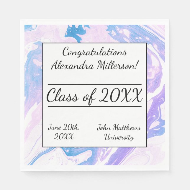 Blåfärgad och Rosa, marmorerad färg Färgbläck Papp Pappersservett (Framsidan)