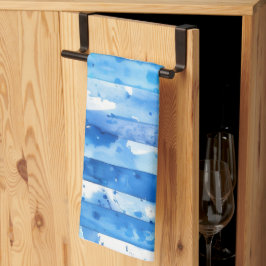 Blåfärgad och vit streckdekoration för vattenfärg kökshandduk