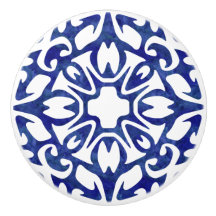 Blåfärgad och vit vattenfärg Spanska plattan Mönst