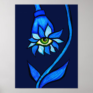 Blåfärgad Öga-blomning Poster