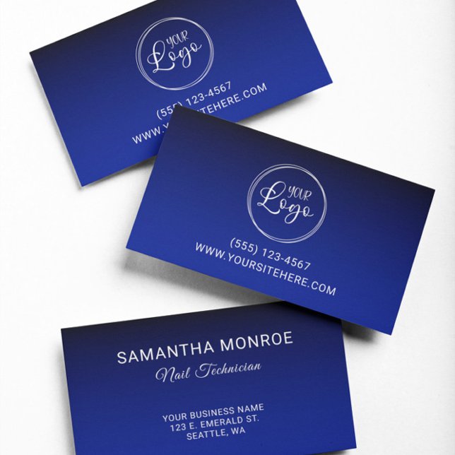 Blåfärgad övertoning för Business Logotyp Black Ro Visitkort (Business Logo Black Royal Blue Gradient Business Card)