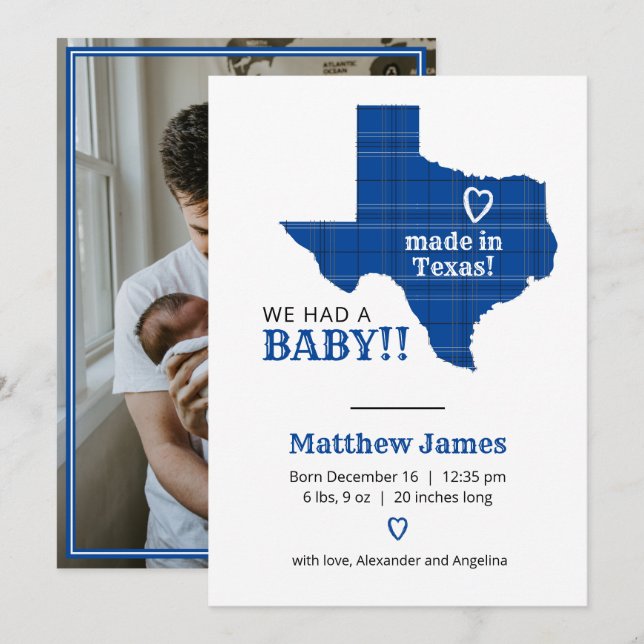 Blåfärgad papp tillverkad i Texas Lodrät Photo Meddelande (Fram/baksida)