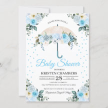 Blåfärgad paraplybabyinbjudan till paraplybarn med