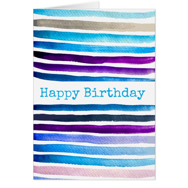 Blåfärgad rand-handmålad hälsningskort (Framsidan)