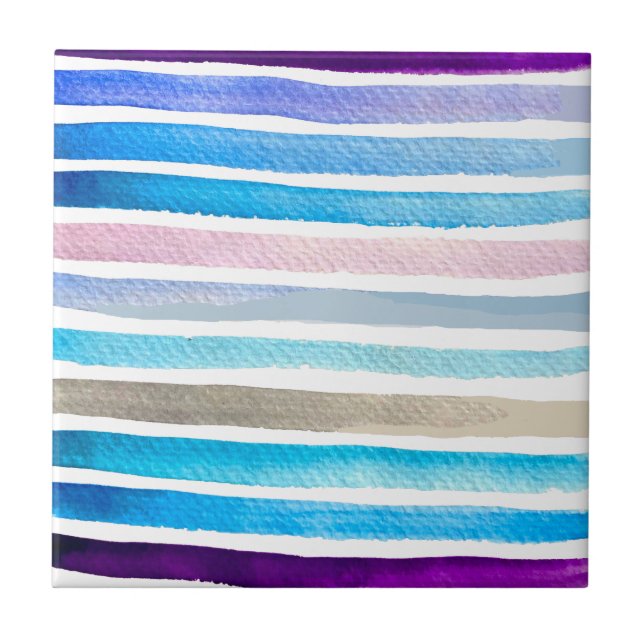 Blåfärgad rand-handmålad kakelplatta (Framsidan)