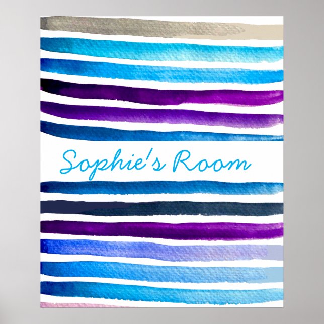 Blåfärgad rand-handmålad poster (Framsidan)