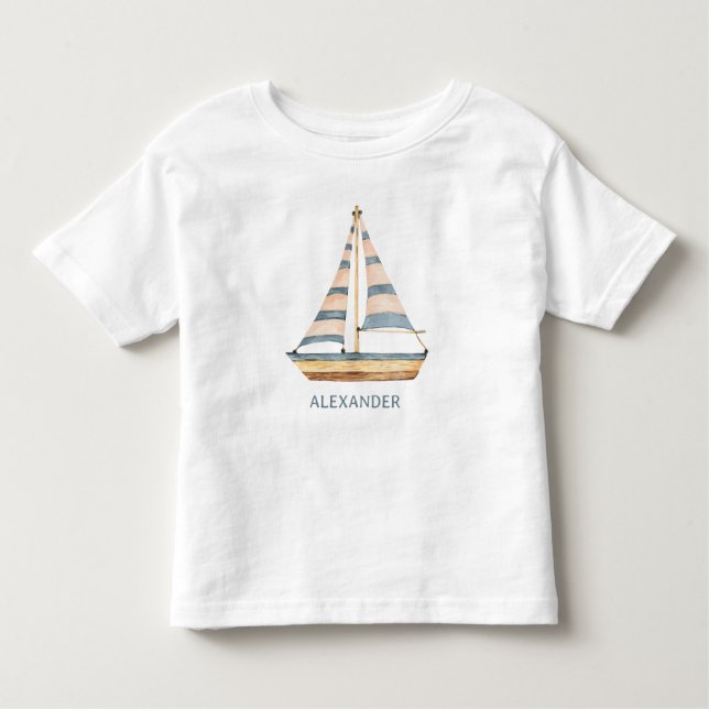 Blåfärgad Rand-segelbåt T Shirt (Framsida)