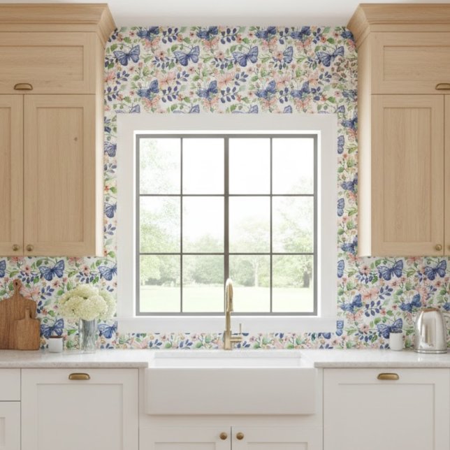 Blåfärgad Rosa för vattenfärg, blå Blommigt Butter Kakelplatta (Skapare uppladdad)