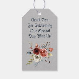 Blåfärgad Rosa ros och Löv Presentetikett