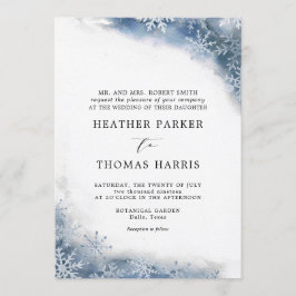 Blåfärgad snöflammande Elegant Vinterbröllop Inbjudningar