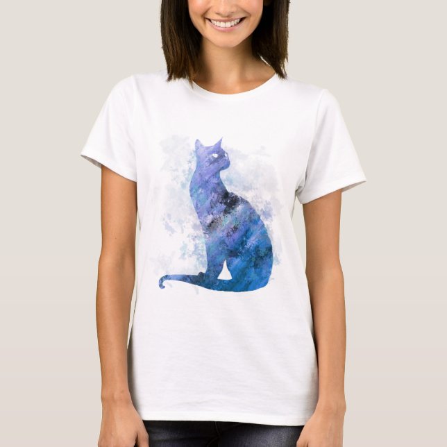 Blåfärgad Stänk digital vattenfärg siamesisk katt  T Shirt (Framsida)
