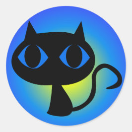 Blåfärgad svart Kattunge-övertoning Runt Klistermärke